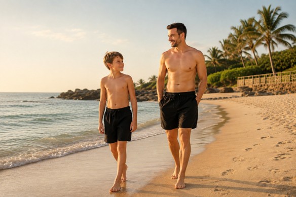 O beachwear masculino mudou — e os pais têm tudo a ver com isso